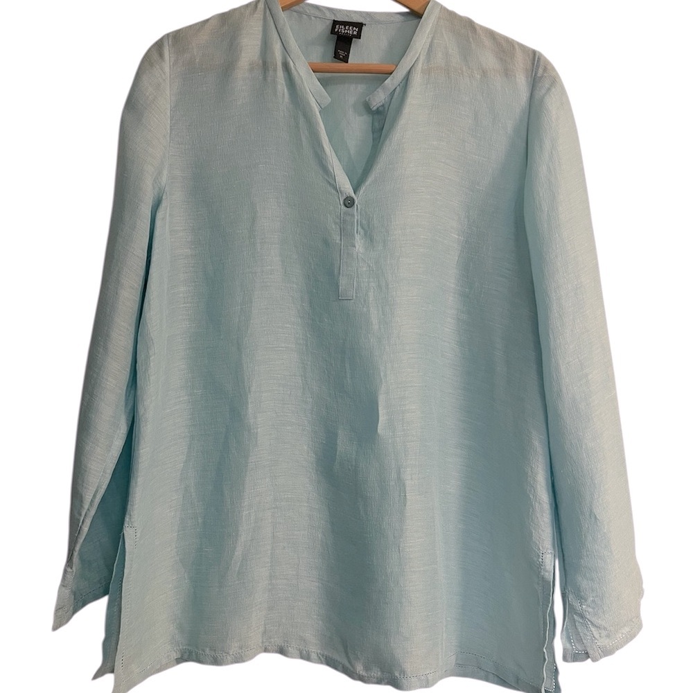 Eileen Fisher Women’s Linen & Silk Popover Top Blouse Size L